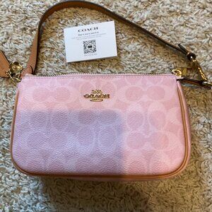 Coach Nolita 19 Shoulder Bag In Signature Canvas With Charms. Gold/ powder pink.